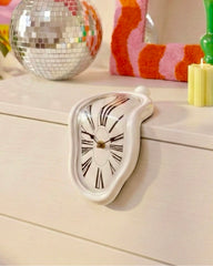 RabbitHole Melting Clock White - Minimalist Abstract Shelf Clock Decor