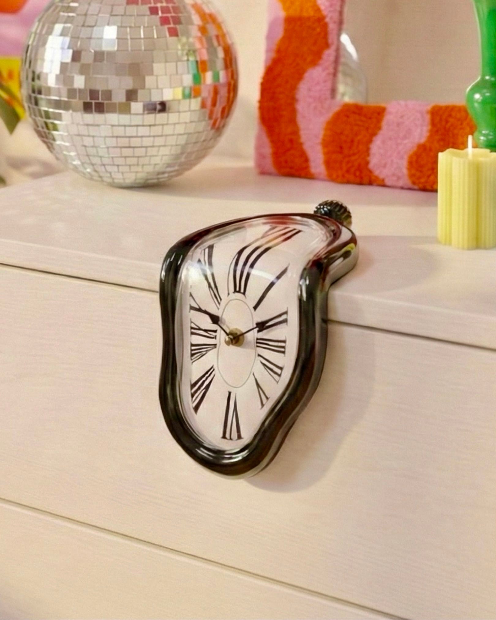 RabbitHole Melting Clock Matte Black - Modern Dark Surrealist Desk Accessory