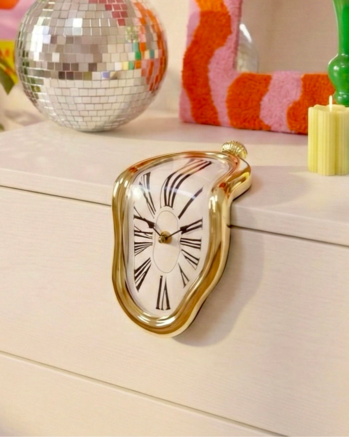 RabbitHole Melting Clock Gold - Salvador Dali Style Surrealist Desk Decor