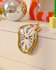 RabbitHole Melting Clock Gold - Salvador Dali Style Surrealist Desk Decor