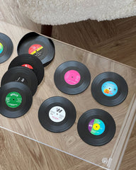 12 Vinyl Record Coasters + Holder