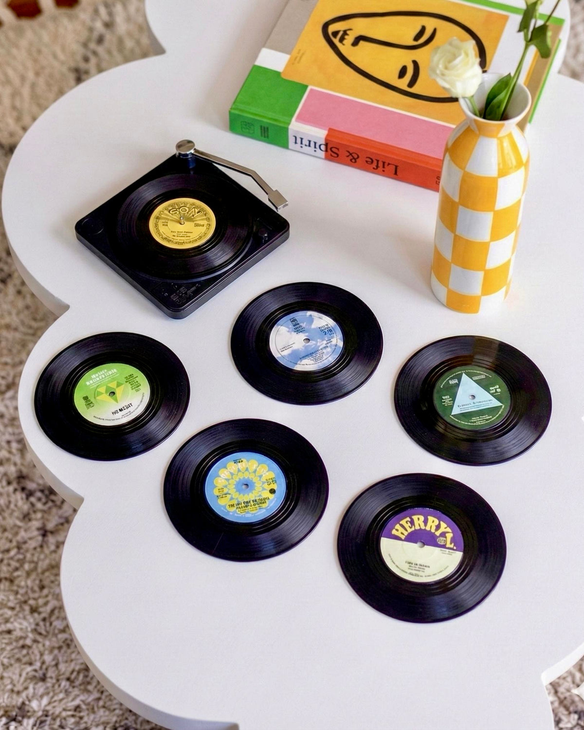 Six Vinyl Coasters + Record Holder