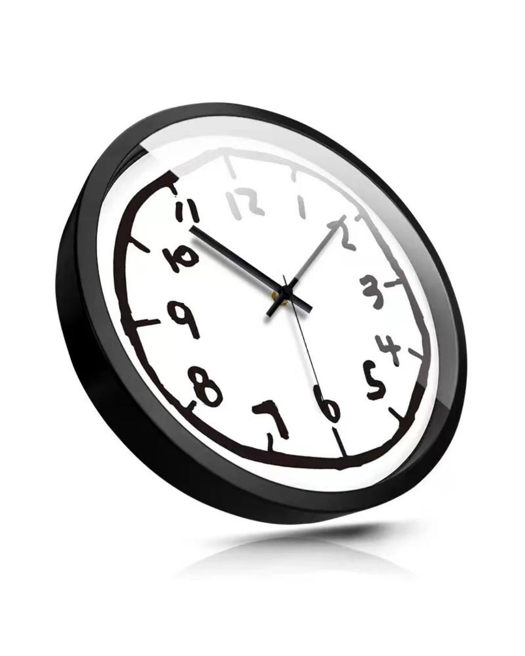 Side profile of the Doodle Art Clock showing the black synthetic polyester double frame and 2mm permable glass.