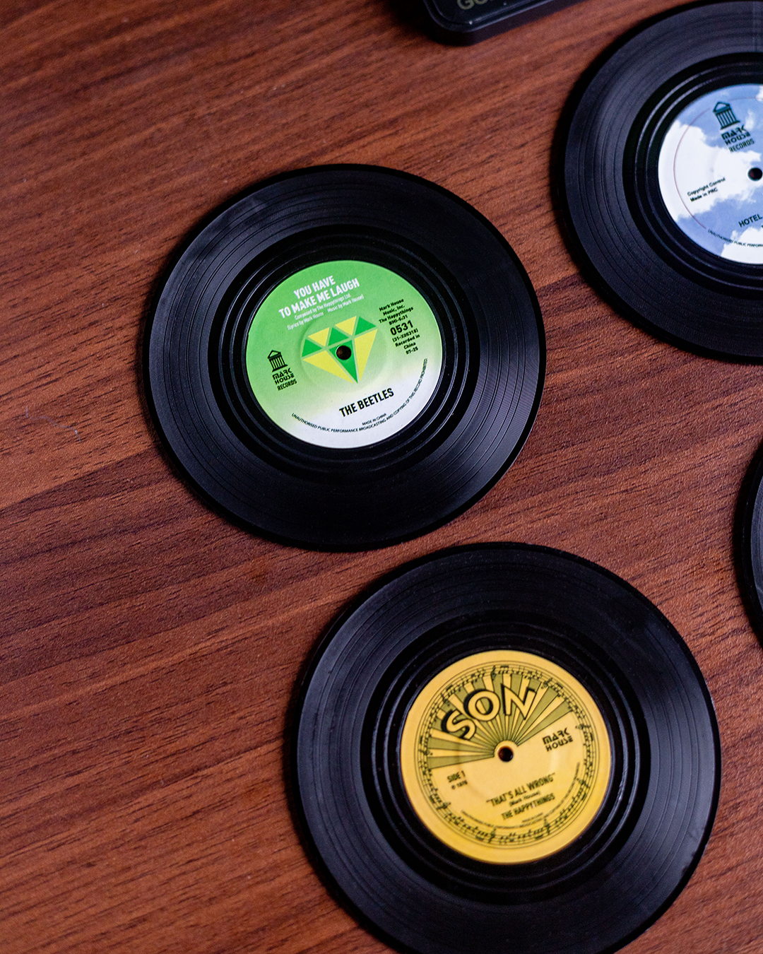 Six Vinyl Coasters + Record Holder